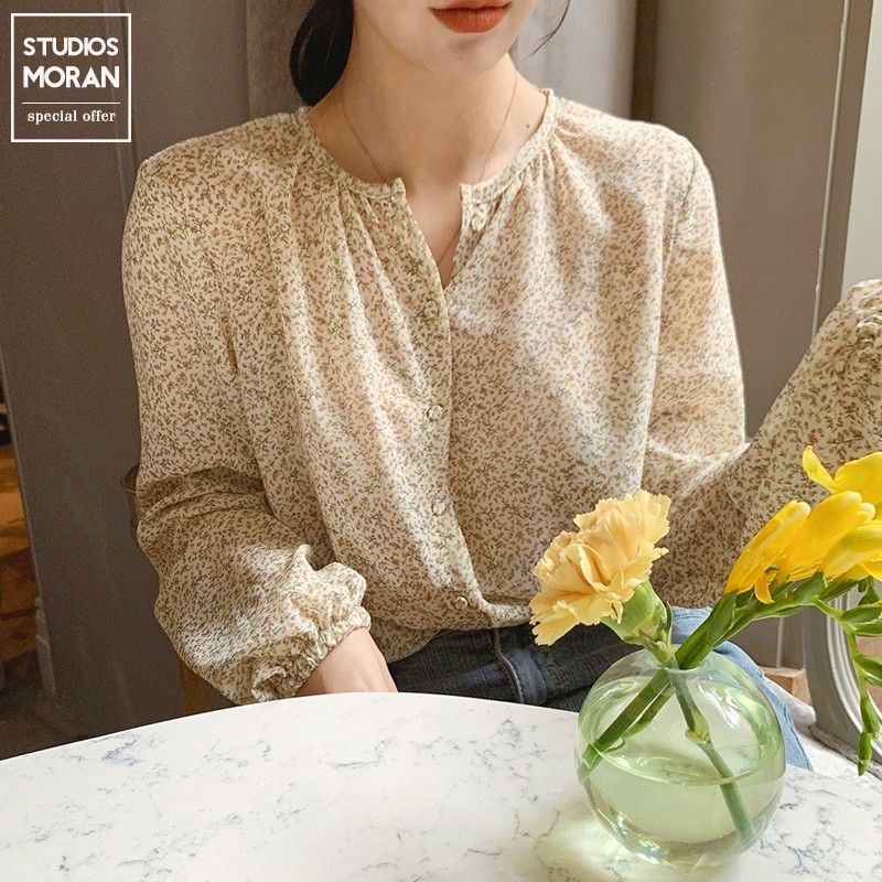 Hàng Sẵn) Áo Sơ Mi Nữ Dài Tay Moran Voan Hoa Nhí Nhẹ Nhàng Vintage Hàn Quốc  - Có Ảnh Thật | Shopee Việt Nam