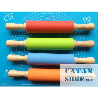 Cây lăn bột, cán bột bằng silicon tay cầm bằng gỗ dài 30cm, dụng cụ làm bánh chống dính cao cấp GD533-LanBot-30cm