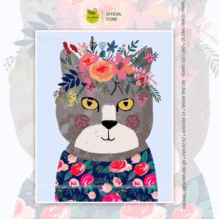 Tranh tô màu theo số hóa Madoca có khung 40x50cm Chú Sói đội hoa đáng yêu T586