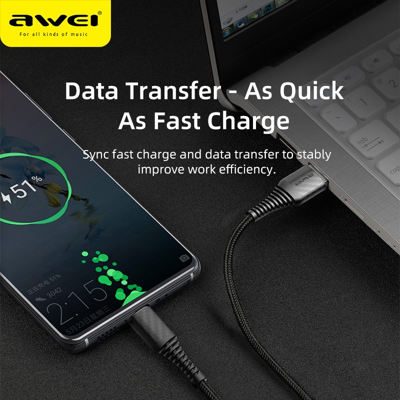Ảnh Dây sạc Awei CL-69 Sạc nhanh 40W USB Type C Dây bện nylon An Toàn Ổn Định Chính hãng 3