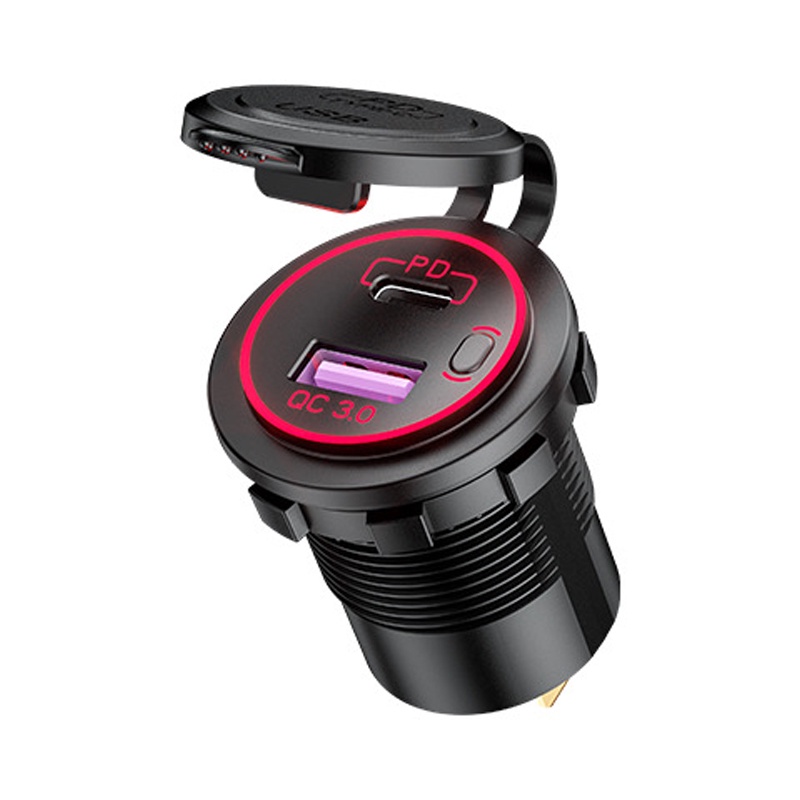 Ổ Cắm Sạc Nhanh QC 3.0 12V Cổng USB Type C Có Công Tắc ON/Off Màu Đỏ Cho Xe Hơi Xe Máy RV ATV