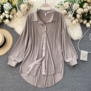 Áo Nữ Dài Tay Cổ Tròn Xếp Ly Thời Trang