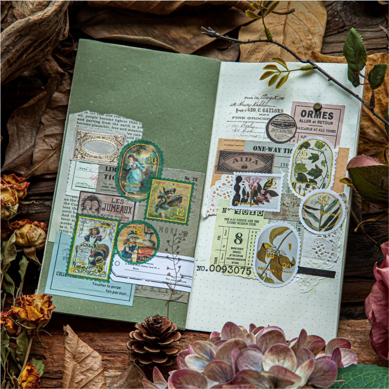 Sticker vintage trang trí sổ bullet journal scrapbook nhật kí album hình con tem HD139-K57.