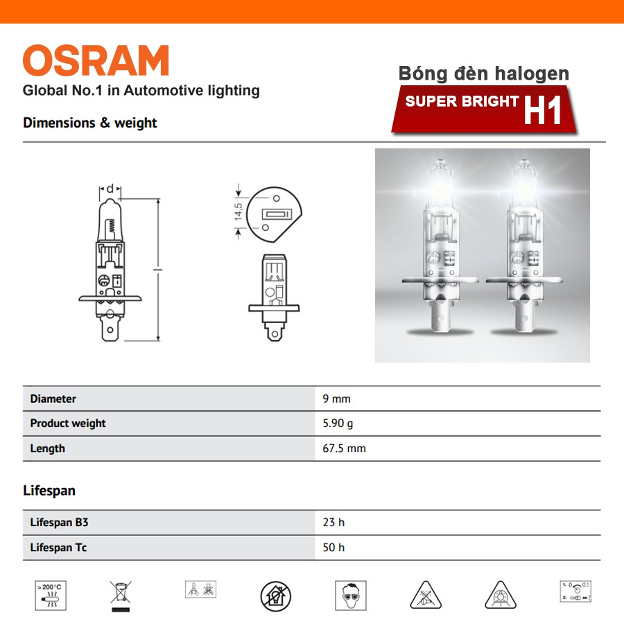 Bóng Đèn Halogen OSRAM Super Bright H1 24V 100W