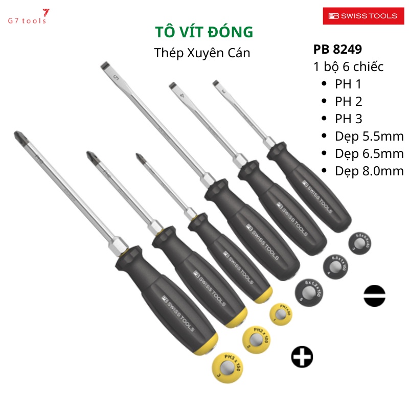 Bộ Tô Vít Đóng Gồm 6 Chiếc PB Swiss Tools 8249.DN 3 Cây Mũi Dẹp & 3 Cây ...