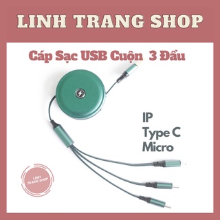 Cáp Sạc 2.4A Dây Cao Su, Cuộn Tròn 3 Đầu Lighting, Micro, Type C (Chỉ Sạc, Không truyền Dữ Liệu)