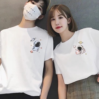 Áo đôi nam nữ, áo cặp in hình phi hành gia chất cotton thấm hút không bong tróc