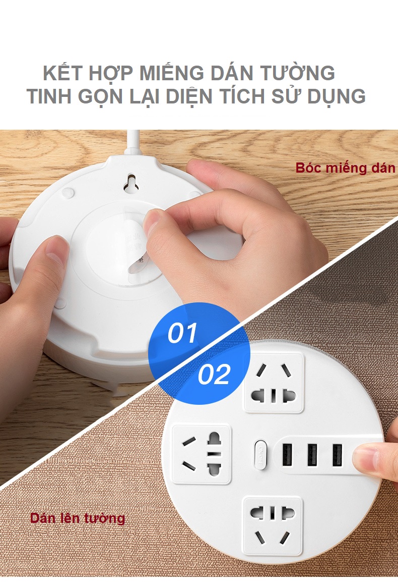 Mô tả Ổ cắm điện đa năng tròn HOKU tích hợp sạc USB, kèm giá để và điện thoại, chịu tải lớn dây dài 2,5m - OCD05 - 7