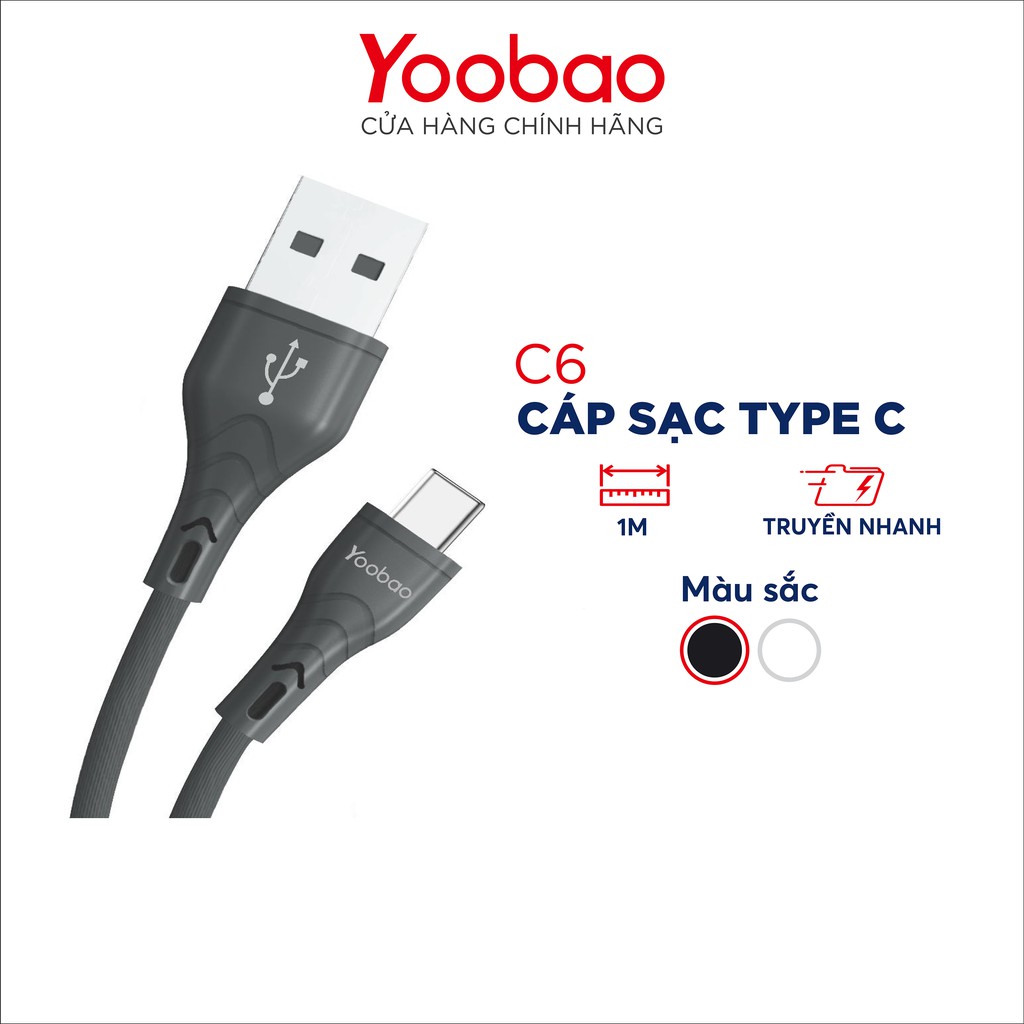 Ảnh Dây cáp sạc cho điện thoại smartphone Android đầu Type-C Yoobao C6 dài 1m 2