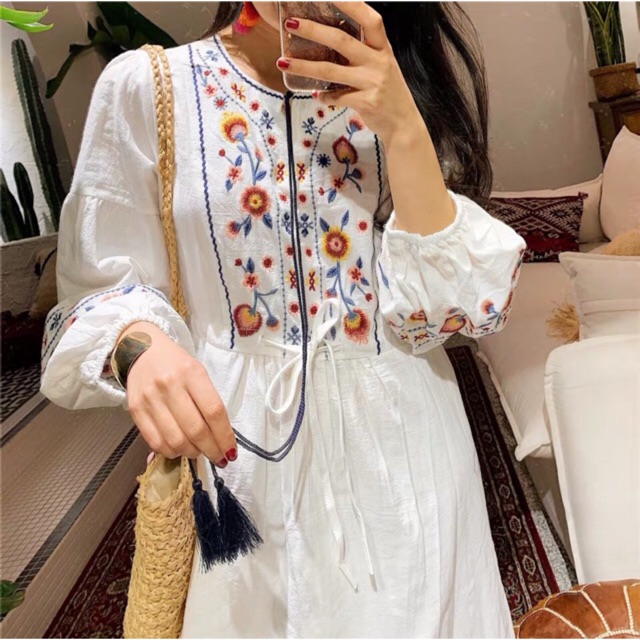 Váy thổ cẩm trắng boho vintage | Shopee Việt Nam
