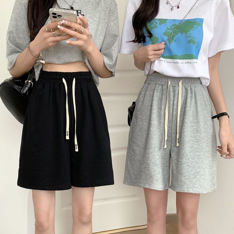 Quần Short Mùa Hè Mới Cao Cấp Màu Xám Chữ A Rời Chân Rộng Giải Trí Thể Thao Quần Short Thẳng