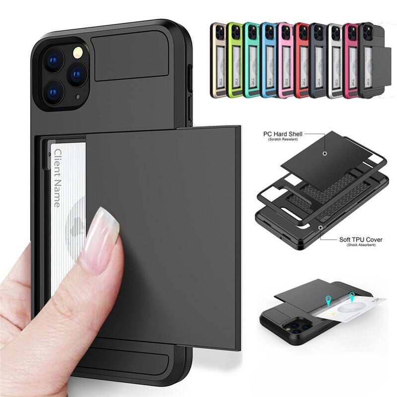 Ví trượt Khe cắm thẻ tín dụng PC Vỏ điện thoại tương thích cho iPhone 16 15 12 11 Pro Max XR XS Max X 8 7 6S Plus Edge TPU Armor Ốp lưng chống sốc
