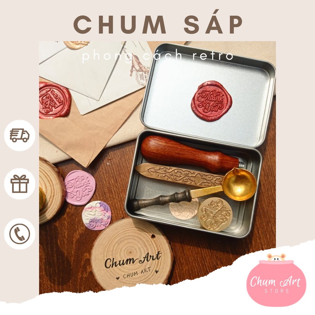 Set con dấu sáp , bộ sáp niêm phong sealing wax hộp thiếc | Shopee Việt Nam