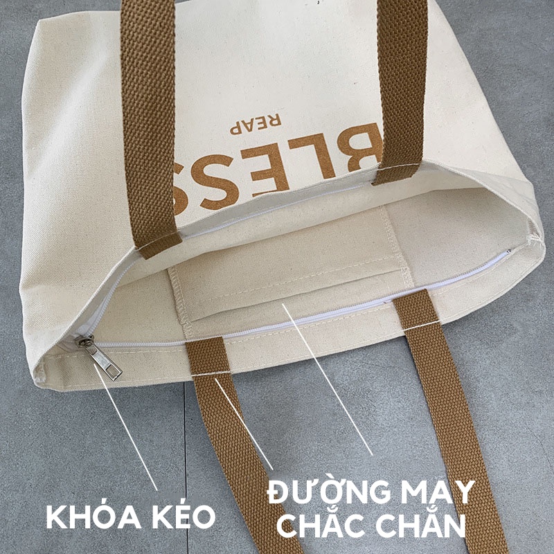 Túi tote túi vải canvas phong cách Hàn quốc họa tiết chữ BLESS T1003