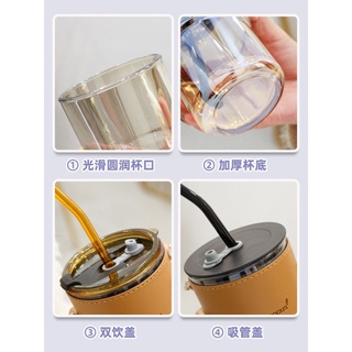 Cốc Giữ Nhiệt Thủy Tinh Tặng Kèm Bao Da Ống Hút , Ly Chịu Nhiệt Dùng Uống Cafe Sang Chảnh - COC58