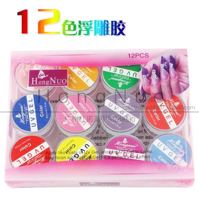 Set 12 màu gel đắp hoa nổi 4D Không dunhf lưu huỳnh