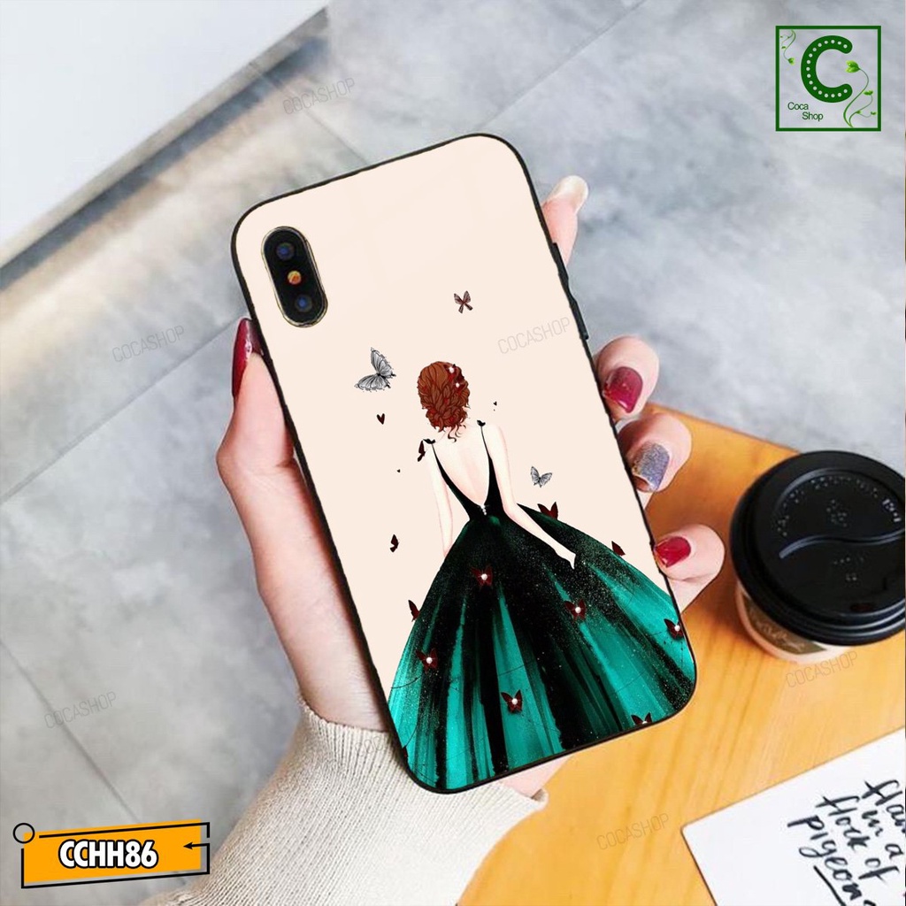 Ốp lưng iphone mặt kính mặt sáng bóng in hình cực đẹp, siêu bền - Cô gái mặc chiếc váy màu xanh kiêu sa