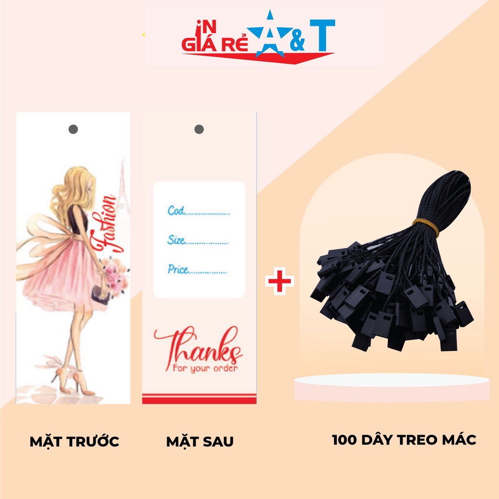 Mác quần áo combo 100 mác + 100 Dây Treo Thẻ Bài - Dây Dù Xâu Tag (Mác) Quần Áo