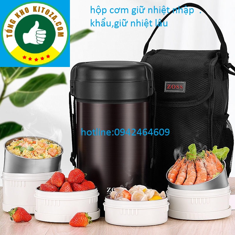 Hộp Cơm Giữ Nhiệt 2.5lít 4 Tầng Inox sus304  Kèm Bộ Thìa Đũa-cao cấp-sang trọng-tiện dụng-thế hệ mới tongkhokitoza.com