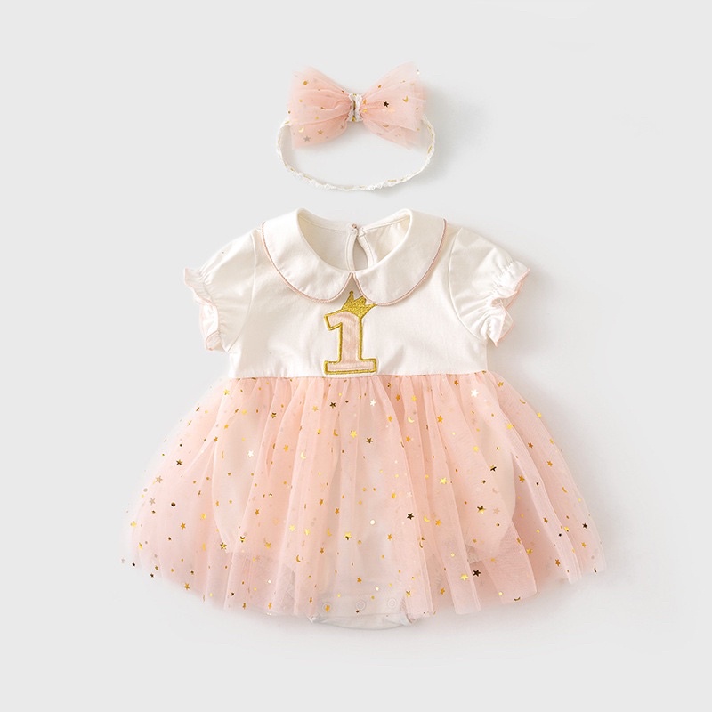 [MS11] Body suit váy đầy tuổi/thôi nôi cho bé yêu chất liệu cotton kèm voan lụa xinh xắn