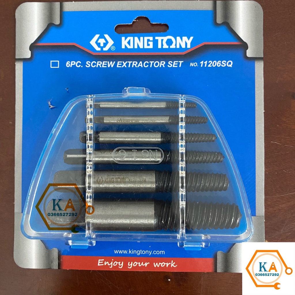 Bộ mũi vít nhổ ốc gãy, bộ tháo bu lông ốc vít trờn ren 6 mũi Kingtoni, mũi vặn ốc vít hư, tháo vít gãy toét