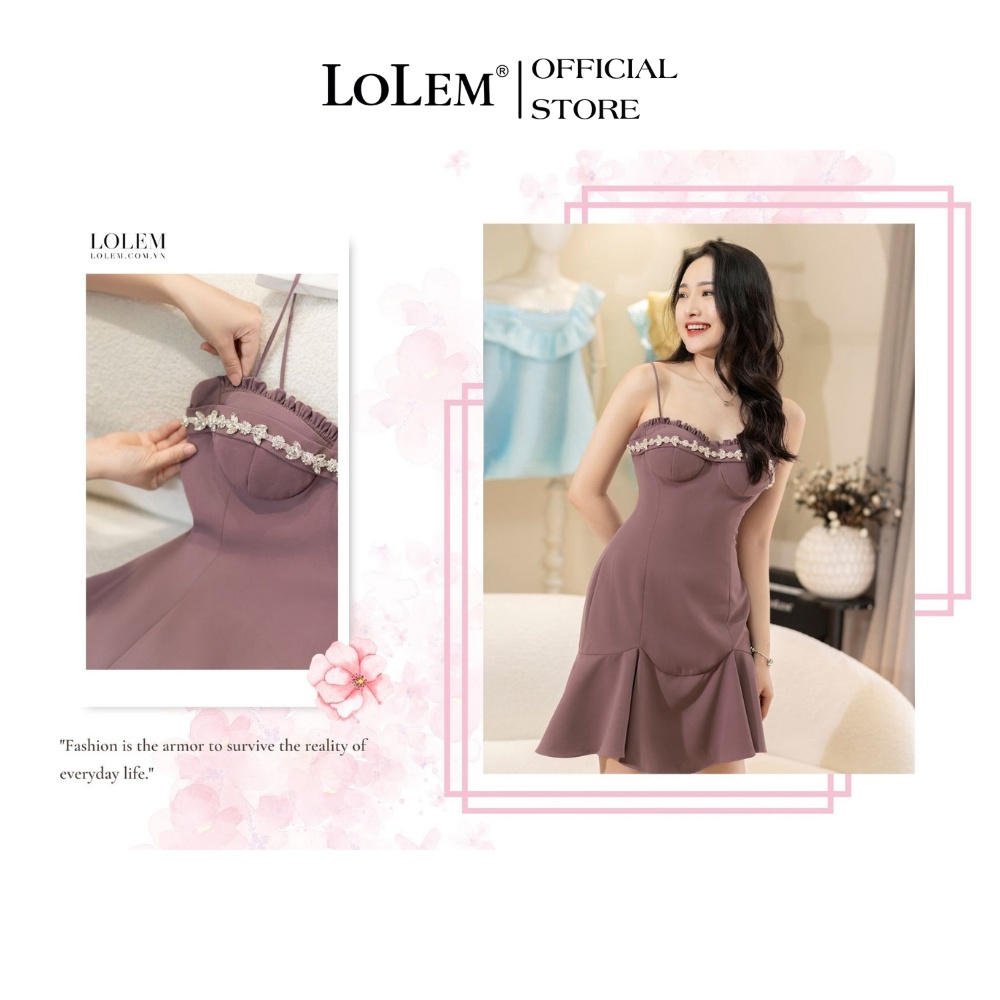 Đầm ôm body sexy LOLEM DO184 vải sạn lụa đuôi cá hai dây nhún ngực đính pha lê