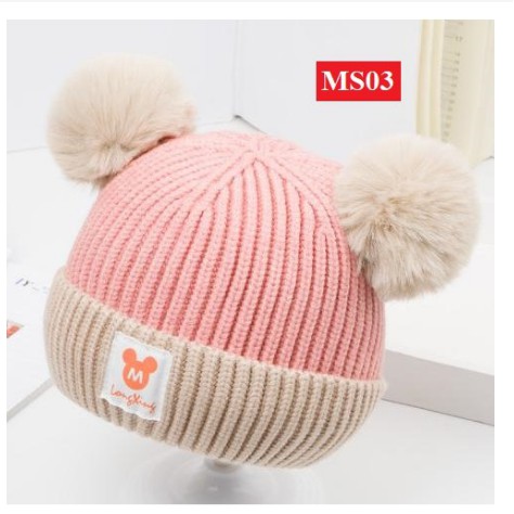 Mũ Mickey 2 Quả Bông - Mũ Len Kèm Khăn Quàng Cổ Cho Bé Từ 6 Tháng - 3 Tuổi (sỉ hot)