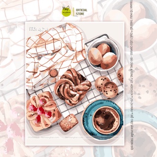 Tranh tô màu số hóa Madoca có khung 40x50cm tiệc bánh ngọt T474