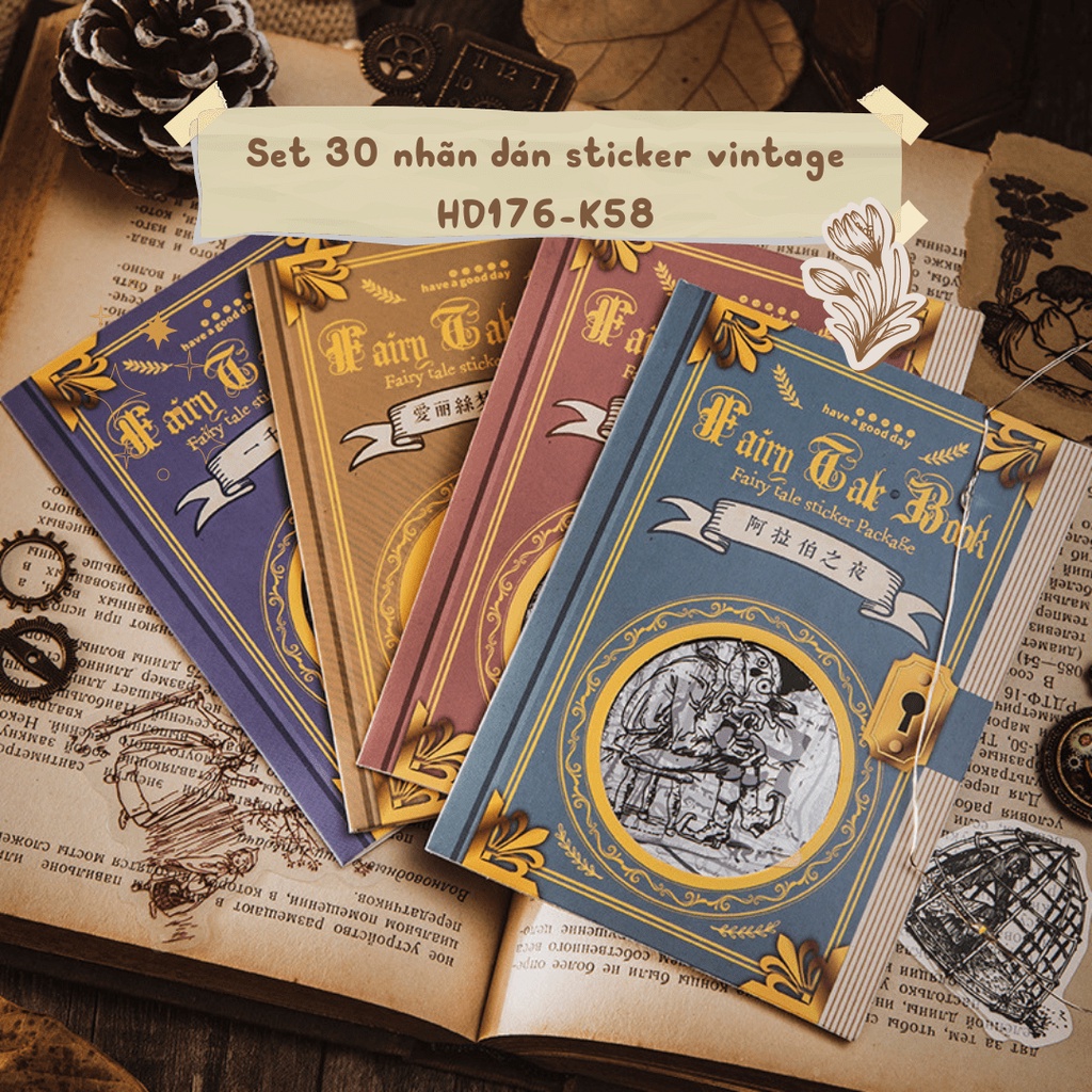 Sticker vintage retro set 30 nhãn dán độc đáo trang trí sổ tay DIY Crafts, Scrapbook, Journal, Diary, Planner HD176-K58.