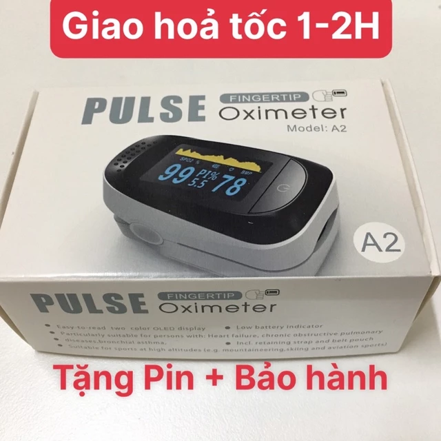 Máy đo nồng độ oxy trong máu/Đo Spo2/PULSE FINGER OXIMETER/Màu đen/Màn hình TFT/Đo được 3 chỉ số/Tặng pin và dây đeo
