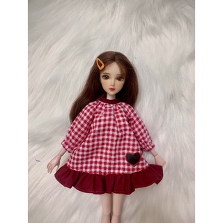 Váy caro đỏ trái tim size blythe,xinyi,barbie,bjd1/6
