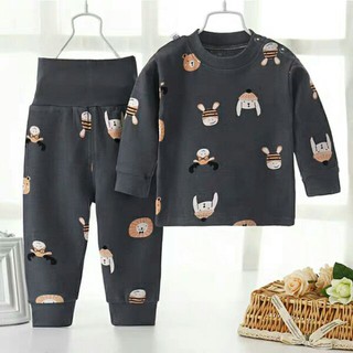 [siêu sale] Bộ đồ cotton áo dài cài khuy vai và quần cạp cao cho bé dưới 5 tuổi