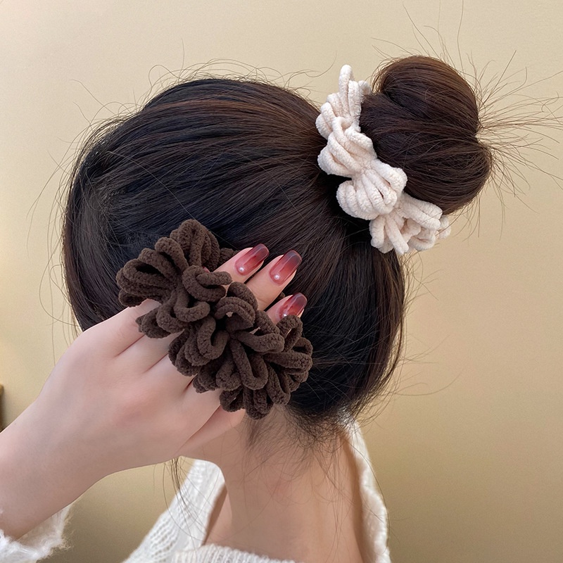 Dây buộc tóc scrunchies phong cách hàn quốc, dây chun cột tóc màu nâu, đen, trắng