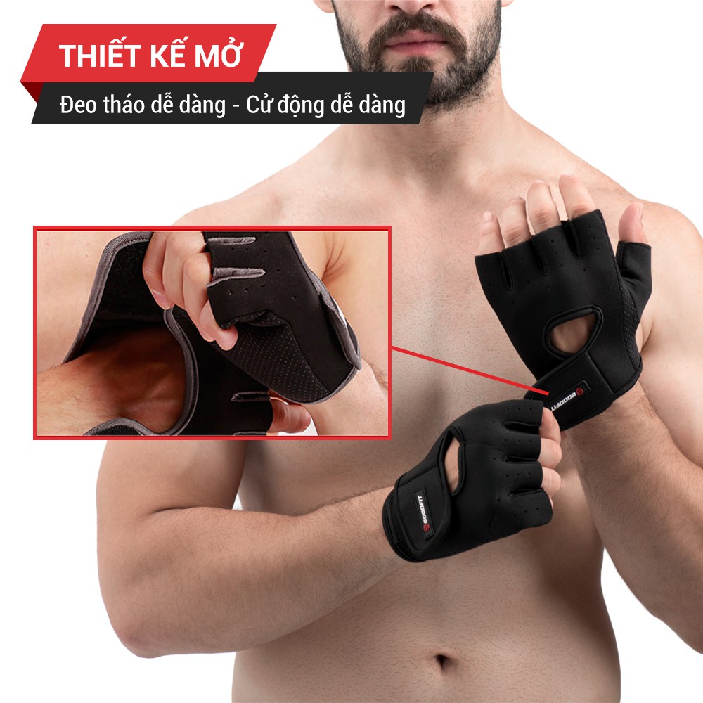 Ảnh Găng tay hở ngón, bao tay tập gym nam nữ GoodFit GF202G đệm silicone chống trượt, vải đục lỗ thoáng khí 2