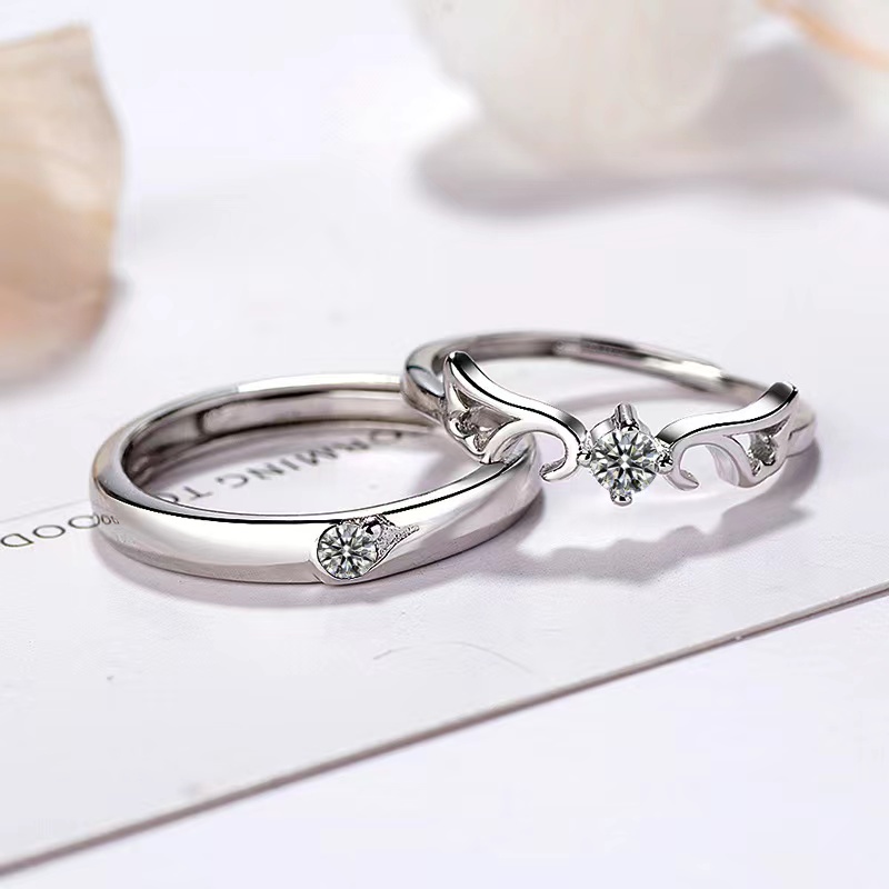 Cặp Nhẫn Hở Hình Đôi Cánh Beyond Đính Đá Zircon Đơn Giản Độc Đáo
