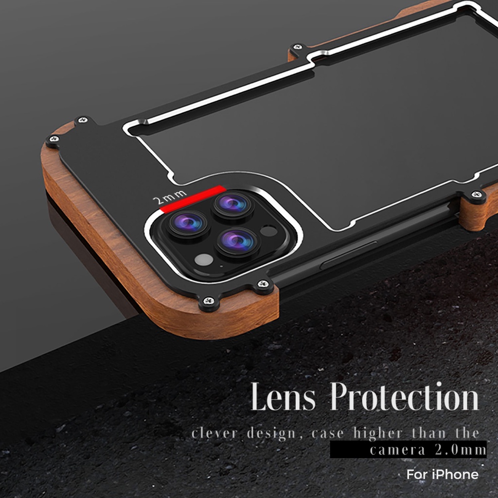 Gỗ Khung Carbon Kim Loại Dành Cho iPhone 16 15 14 13 Pro MAX 12 Mini Nhôm Ốp Lưng Chống Sốc Giáp Bảo Vệ Vỏ Điện Thoại 14 Plus