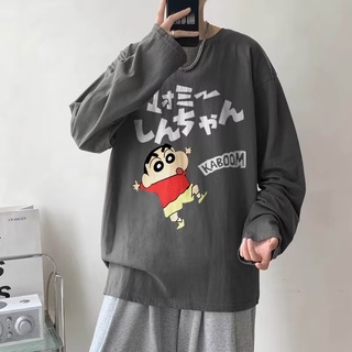 Áo Thun Tay Dài Dáng Rộng In Hình Cậu Bé Bút Chì Shin Size M-3XL Thời Trang Đường Phố Cho Nam Và Nữ