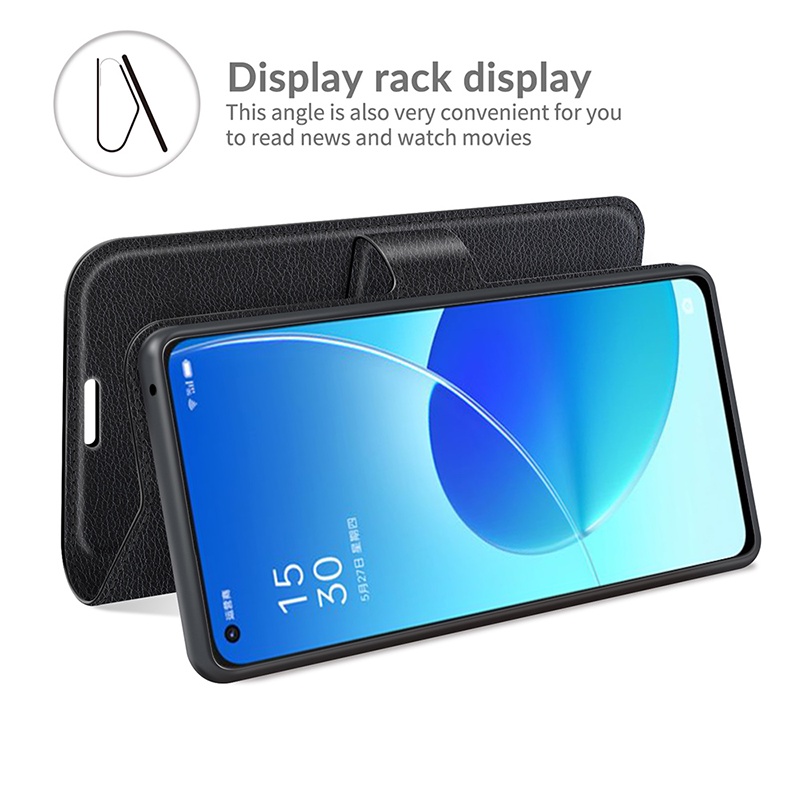 Oppo A60 4G Reno11 F 5GOPPO Reno6 Z 5G Reno 6 Pro 6Z 5 Pro 4 Pro 4Z Ốp Điện Thoại Ví Flip Case Litchi Grain Da PU Chống Trầy Xước Đứng Vỏ Reno5