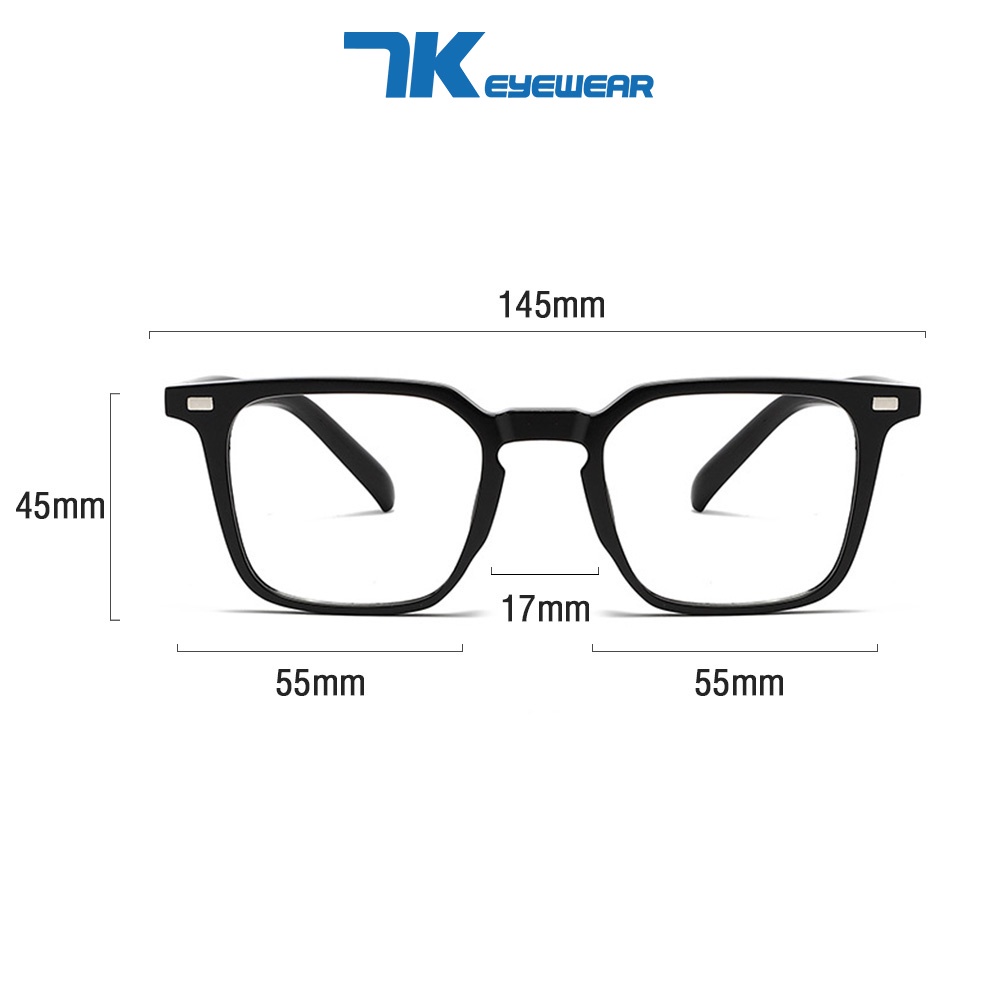 Ảnh Gọng kính cận nam nữ mắt vuông nhựa 7K280 màu đen nâu ghi xám. Tròng giả cận 0 độ có sẵn, chống nắng và tia UV 1