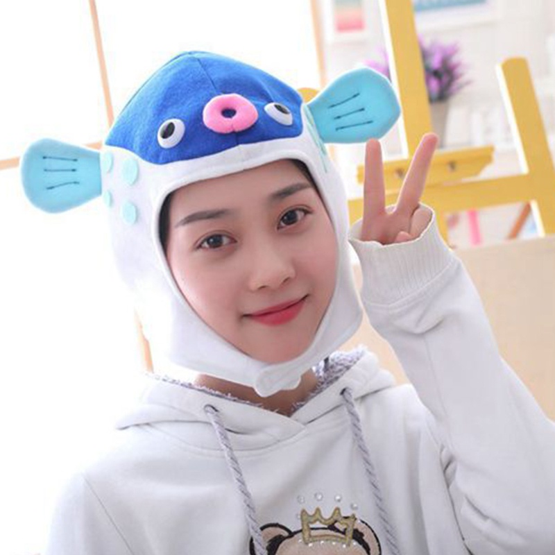 Halloween Funny Cartoon Puffer Fish Plush Hat Stuffed Toy Headgear Cosplay Props