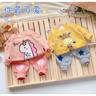 Bộ nỉ bé trai bé gái, bộ dài nỉ thu đông cho bé, bộ nỉ chui đầu thu đông bé trai bé gái