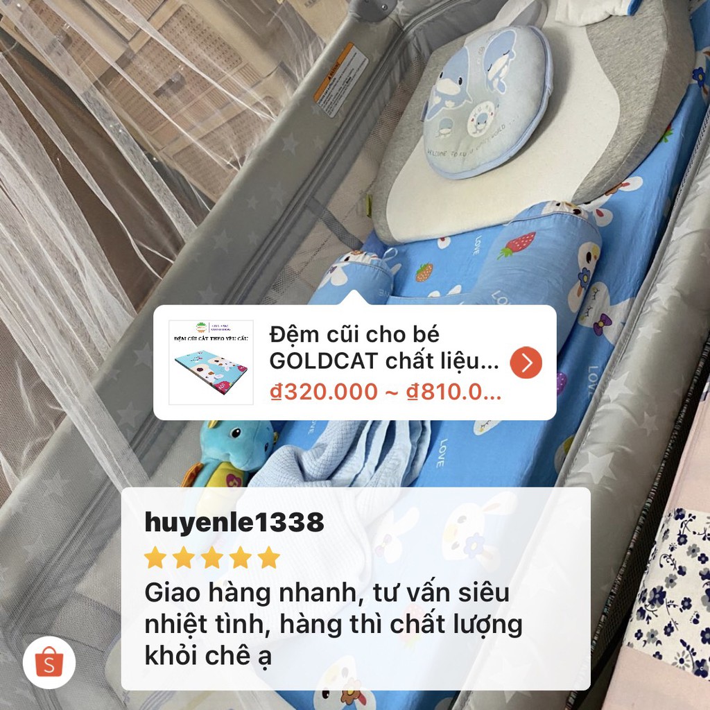 Ảnh Đệm Cũi Vải Cho Bé GOLDCAT Size 60x120CM, Chất Liệu Bông Ép Tiêu Chuẩn 5cm Đàn Hồi Tốt Thấm Hút Mồ Hôi 4