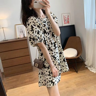 Đầm Chữ a Tay Phồng Dáng Rộng In Họa Tiết Thời Trang Mùa Hè Dành Cho Nữ