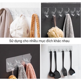 Móc dán tường trắng liền mạch siêu dính, Thanh treo đồ dán tường nhựa dẻo trắng 6 móc