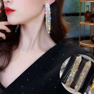 Bông Tai Dáng Dài Đính Đá Phối Tua Rua Phong Cách Âu Mỹ Thời Trang