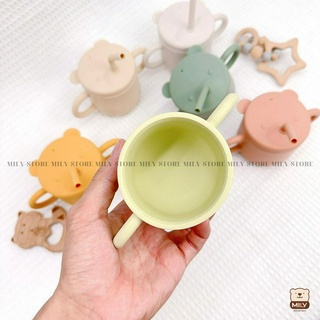 Cốc tập hút kèm 2 ống hút chính hãng Mily silicone cho bé từ 6 tháng