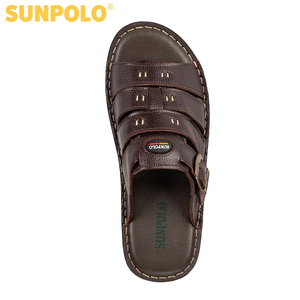 Ảnh Dép Quai Ngang Nam Da Bò SUNPOLO Nâu AQN006 Có Big size 44 45 3