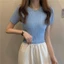 PCF * Nữ Mùa Hè Băng Lụa Gân Dệt Kim Áo Thun Nữ Tay Ngắn Cổ Tròn Màu Trơn Cơ Bản Áo Nhảy Áo Thường Ngày Slim Fi