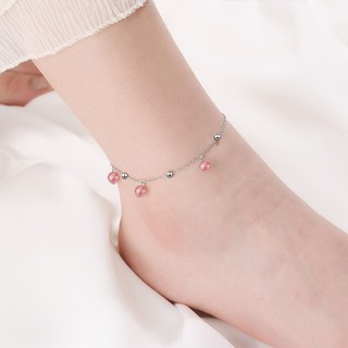 Lắc chân trái châu hồng xinh xắn khắc s925 BHLC32