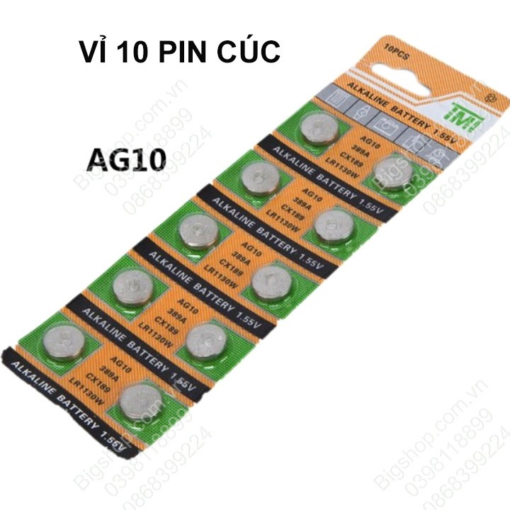 Bộ 10 Pin cúc AG10 dùng cho đồng hồ, máy tính cầm tay, thiết bị remote ...